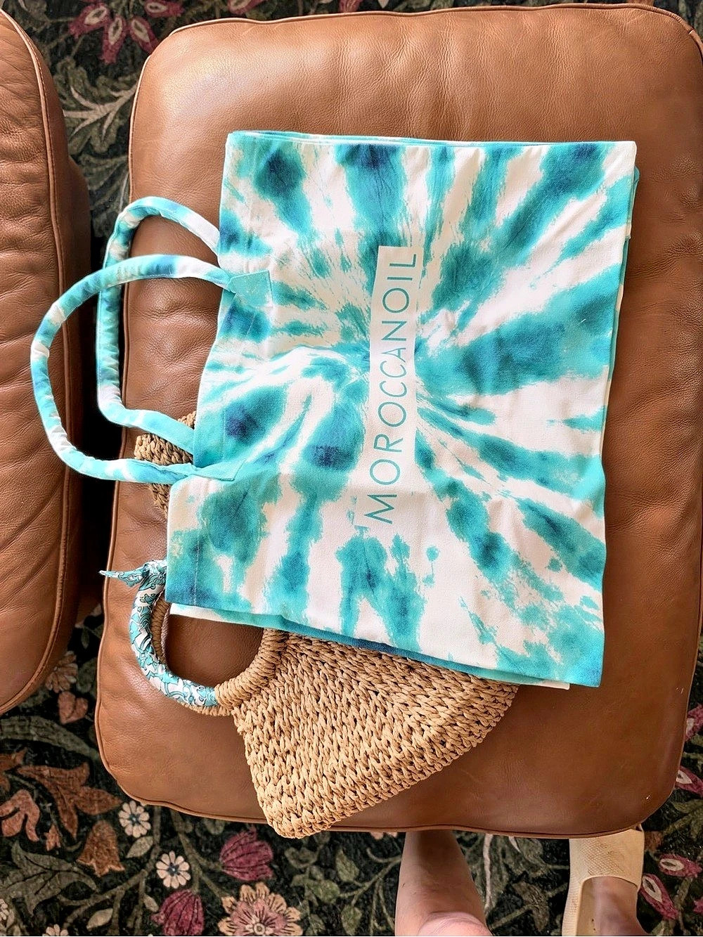 MOROCCANOIL Tie-Dye Canvas Tote Bag Set Brown & Turquoise